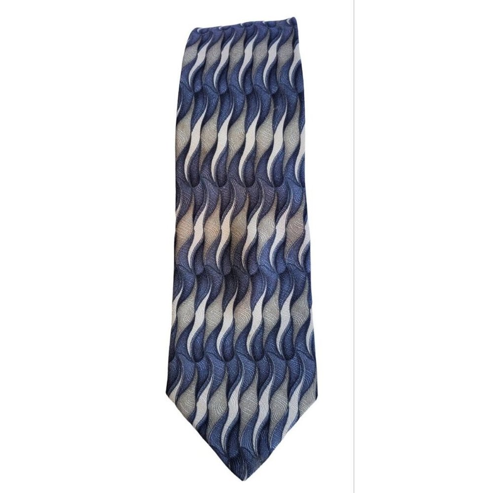 Men's Dress Necktie Tie Mark Jason Blue Tan Black Geometric Executive Lawyer